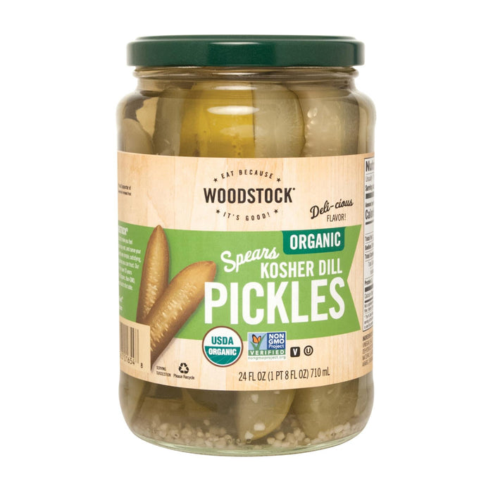 Woodstock Organic Kosher Dill Pickle Spears, 24 Fl Oz (Pack of 6)