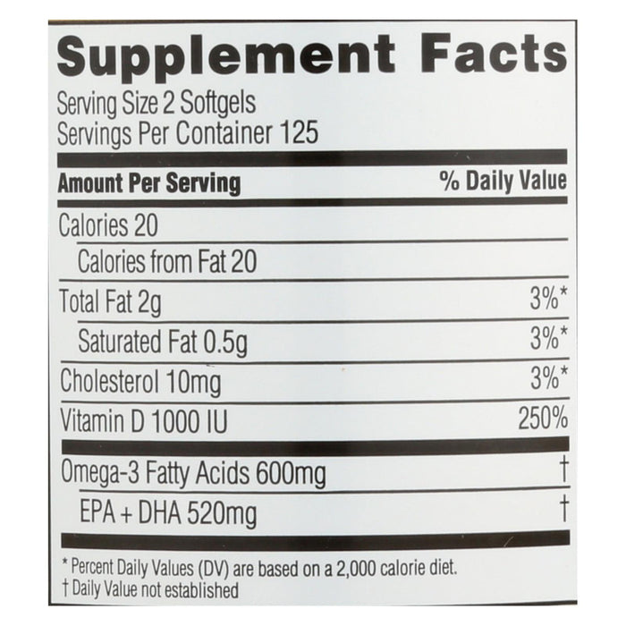 Spectrum Essentials Omega-3 Fish Oil with Vitamin D Dietary Supplement- 250 Softgels