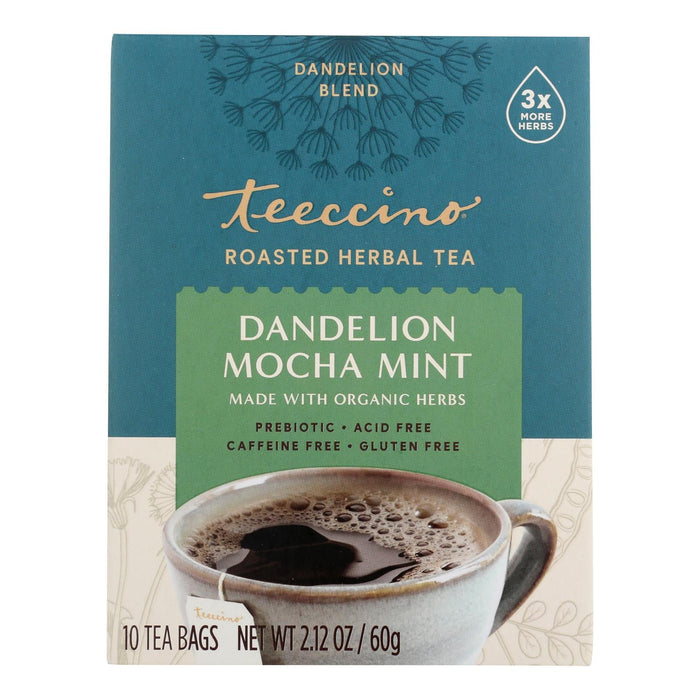 Teeccino Dandelion Mocha Mint Herbal Tea with Chicory, Gluten-Free (Pack of 10)