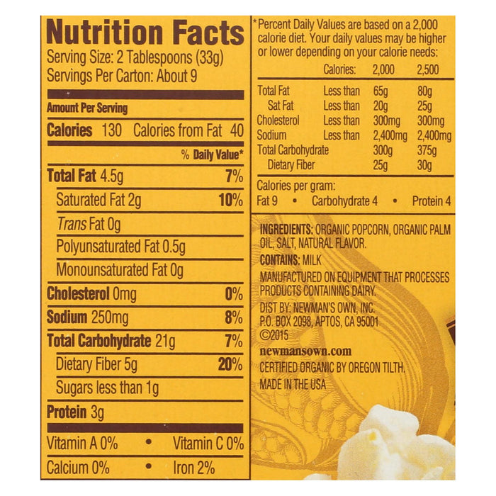 Newman's Own Organics Butter Flavor Popcorn, 3.3 Oz. (Pack of 12)