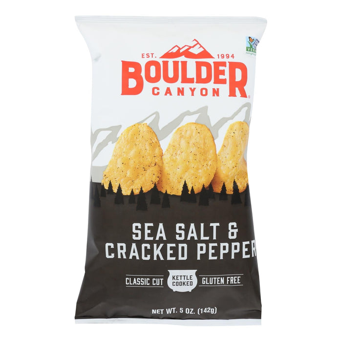 Boulder Canyon Sea Salt and Cracked Pepper Kettle Cooked Potato Chips (Pack of 12 - 5 oz.)