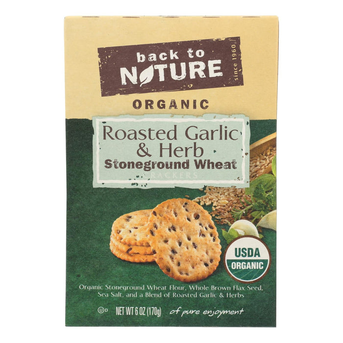 Back to Nature Stoneground Wheat Crackers with Roasted Garlic & Herb (Pack of 6 - 6 Oz.)