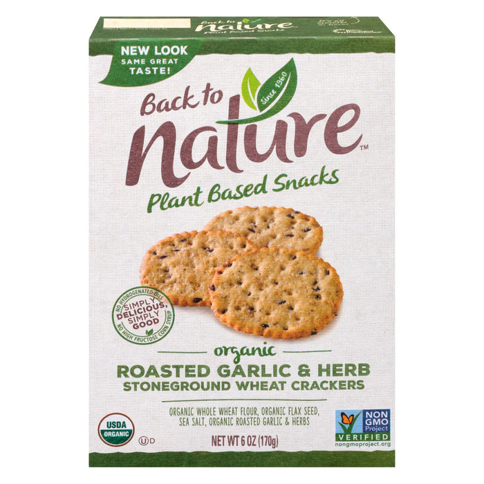 Back to Nature Stoneground Wheat Crackers with Roasted Garlic & Herb (Pack of 6 - 6 Oz.)