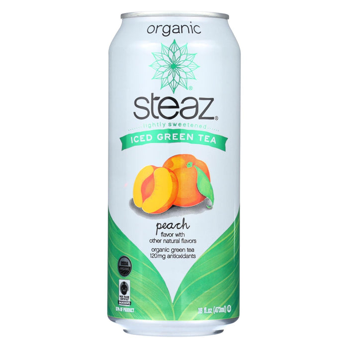 Steaz Lightly Sweetened Green Tea with Peach Flavor - 16 Fl Oz - Case of 12