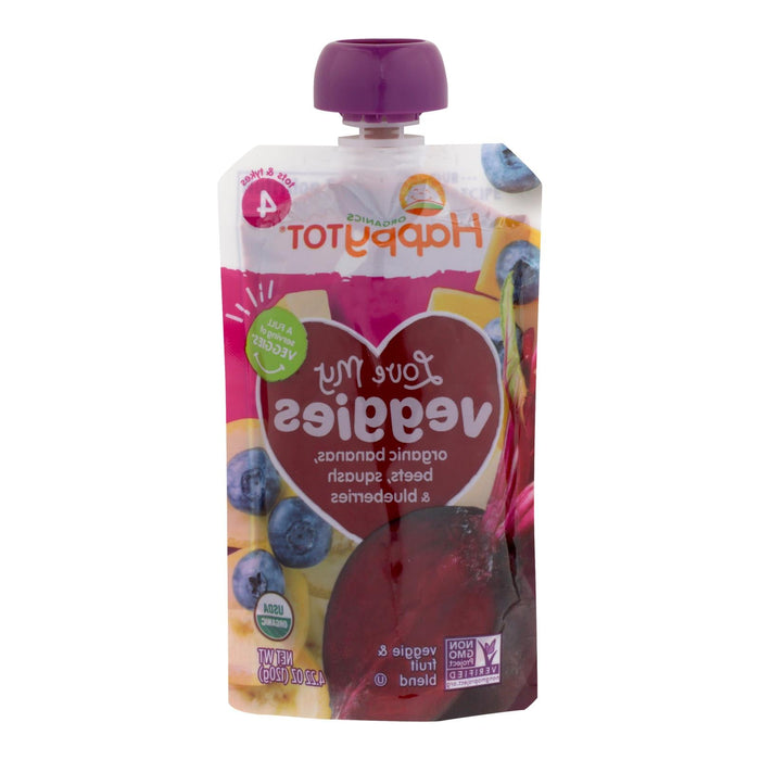 Happy Tot Toddler Food - Organic Love My Veggies (Pack of 16) - Banana Beet Squash and Blueberry 4.22 Oz