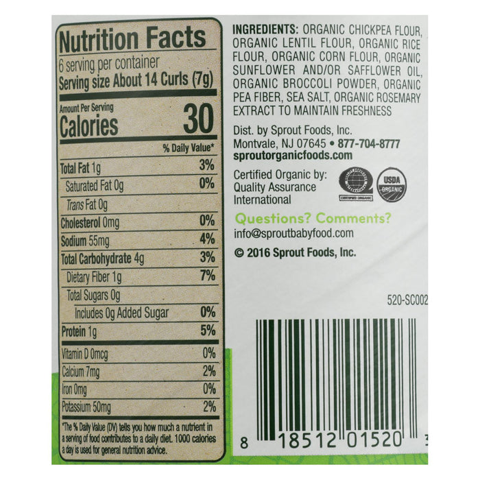 Sprout Organic Broccoli Curls Baked Toddler Snacks 1.48 Oz. Pack of 6