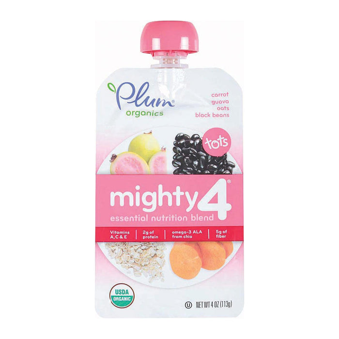 Plum Organics Mighty 4 Blends Tots - Guava, Pomegranate, Black Bean, Carrot & Oat - 4 Oz. Pouches (Pack of 6)