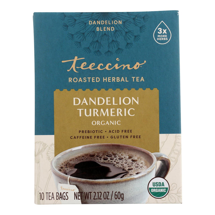 Teeccino Dandelion Turmeric and Chicory Herbal Tea, 10-Count Box