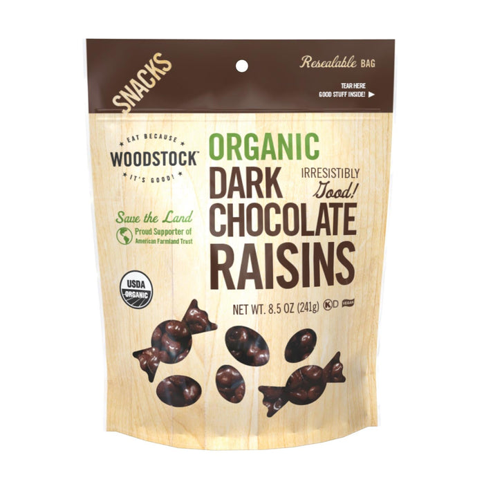 Woodstock Organic Dark Chocolate Raisins, Rich Flavorful Indulgence (8.5 Oz., Pack of 8)