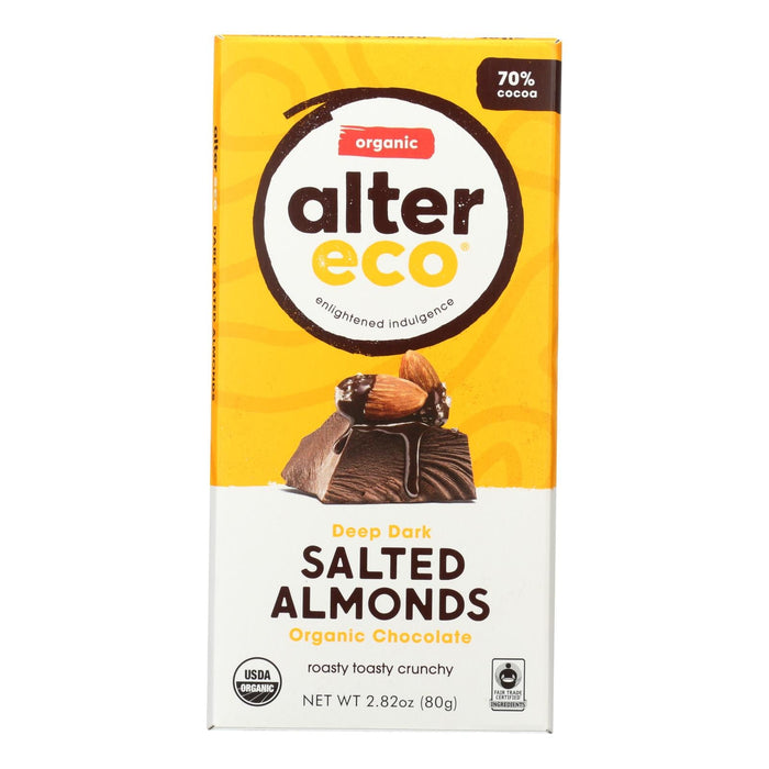 Alter Eco Organic Dark Salted Almonds Chocolate Bar, 2.82 Oz (Pack of 12)