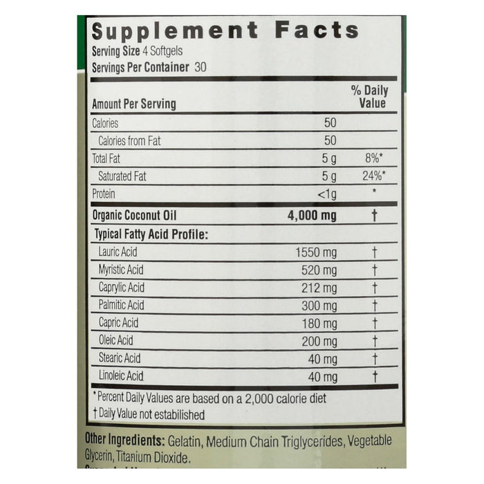 Nature's Answer Organic Extra Virgin Coconut Oil Softgels - Pack of 120