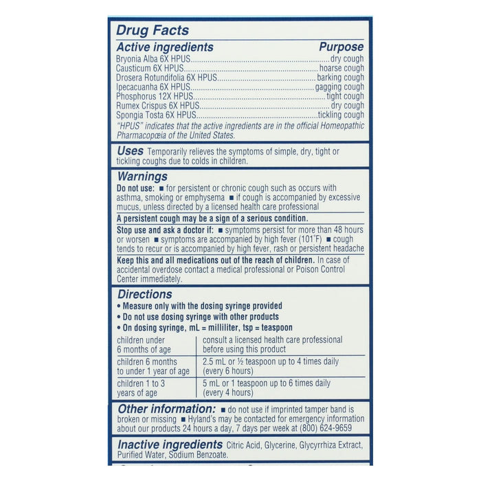Hyland's Homeopathic Baby Cough Syrup - Natural Cough Relief for Infants - 4 Oz.