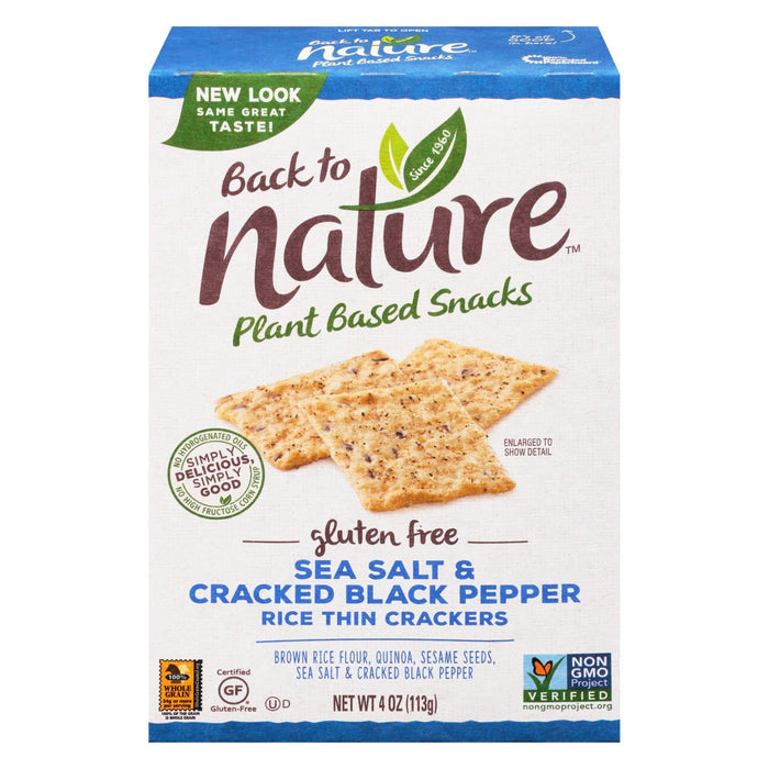 Back To Nature Rice Crackers - Sea Salt and Cracked Black Pepper (4 Oz., Pack of 12)