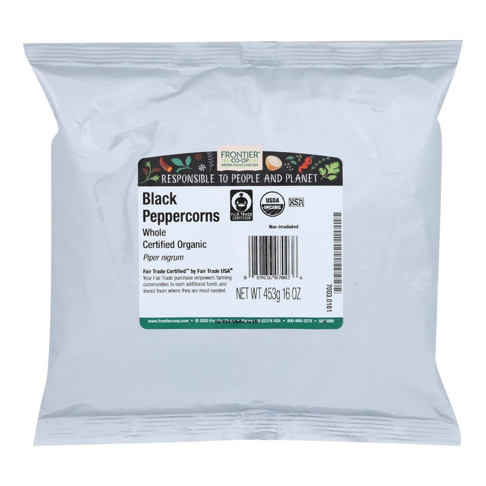 Frontier Herb Whole Black Peppercorns, Organic Fair Trade Certified - 1lb