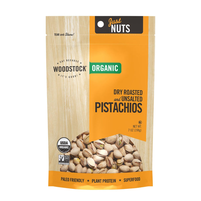Woodstock Organic Dry Roasted Unsalted Pistachios, 8 x 7 Oz. Packs