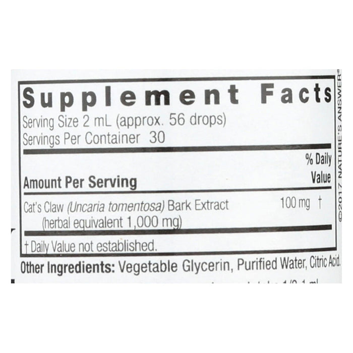 Nature's Answer Cat's Claw Inner Bark Alcohol-Free, 2 Fl Oz