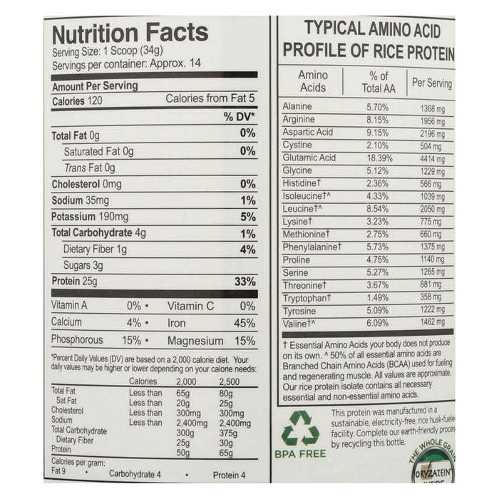 Growing Naturals Organic Chocolate Rice Protein Powder - 16.79 Oz.