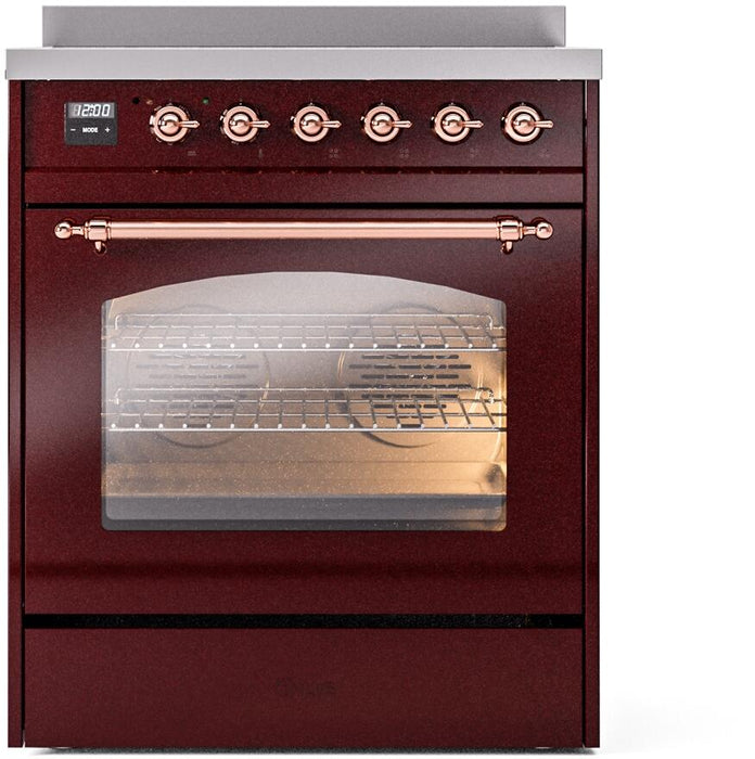 ILVE Nostalgie II 30" Electric Range, Burgundy, Copper Trim UPI304NMPBUP