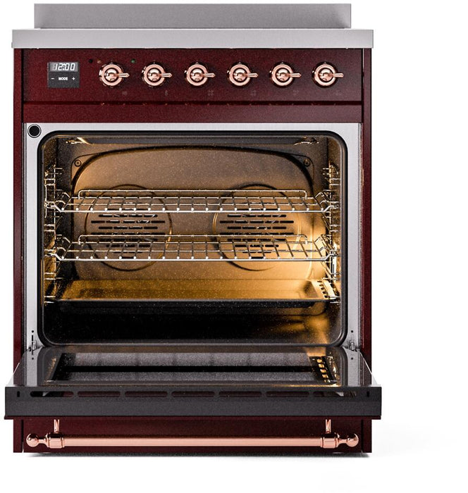 ILVE Nostalgie II 30" Electric Range, Burgundy, Copper Trim UPI304NMPBUP