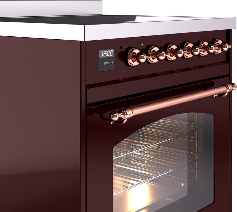 ILVE Nostalgie II 30" Electric Range, Burgundy, Copper Trim UPI304NMPBUP