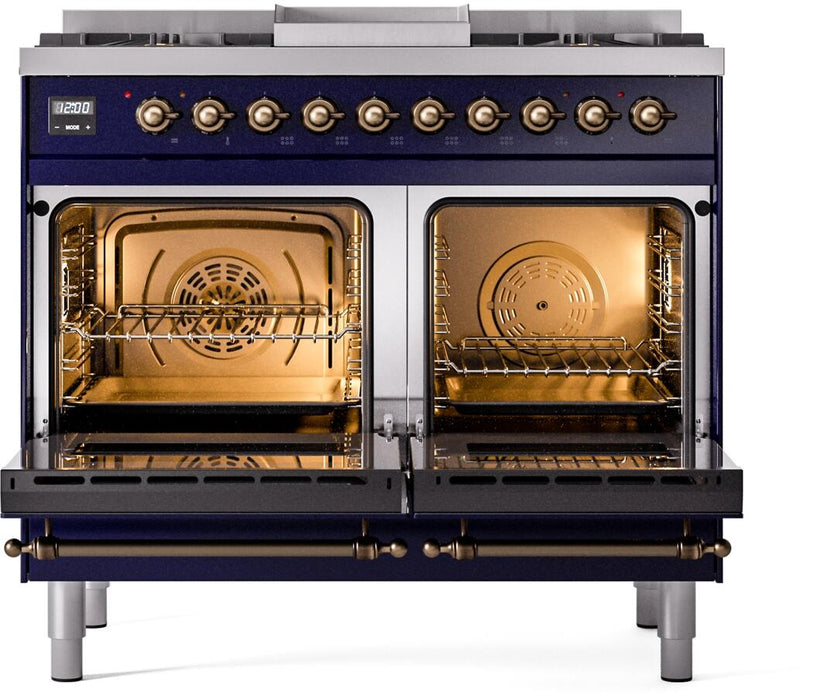 ILVE Nostalgie II 40" Dual Fuel Liquid Propane Range, Blue, Bronze Trim UPD40FNMPMBBLP