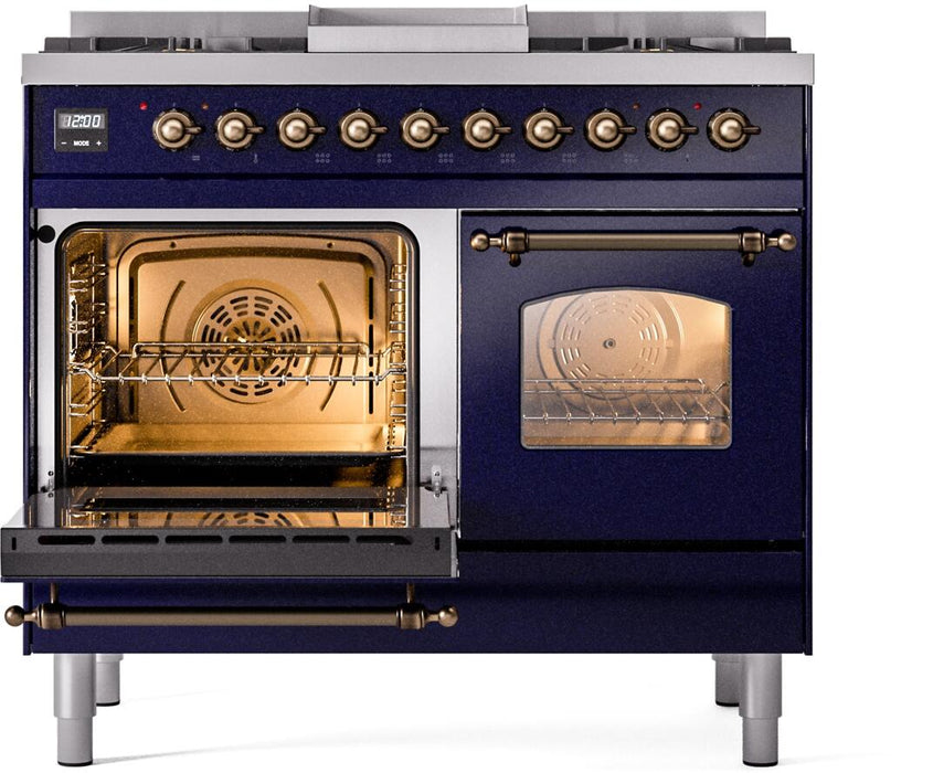ILVE Nostalgie II 40" Dual Fuel Liquid Propane Range, Blue, Bronze Trim UPD40FNMPMBBLP