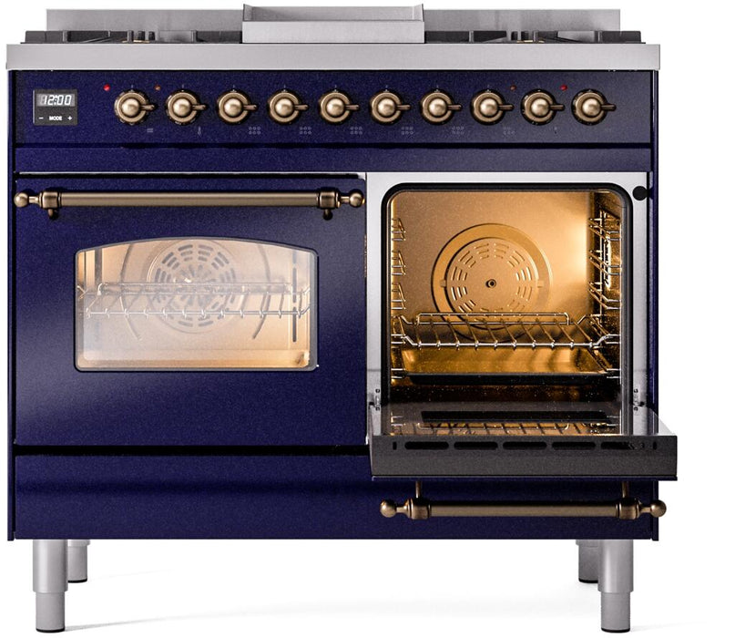 ILVE Nostalgie II 40" Dual Fuel Liquid Propane Range, Blue, Bronze Trim UPD40FNMPMBBLP
