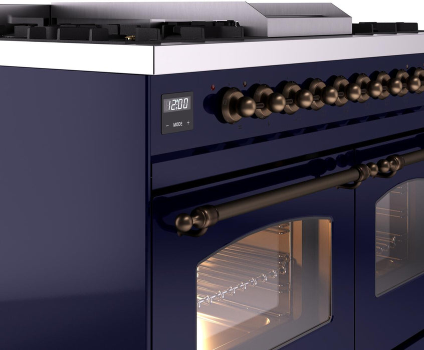 ILVE Nostalgie II 40" Dual Fuel Liquid Propane Range, Blue, Bronze Trim UPD40FNMPMBBLP