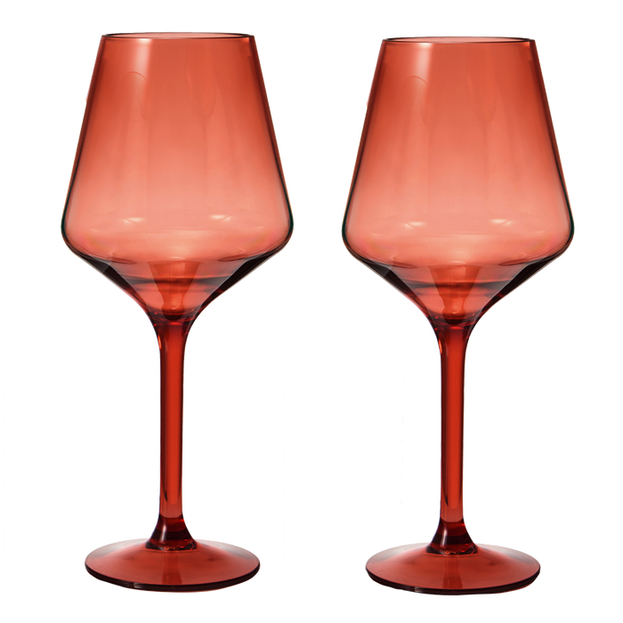 Floating Wine Glasses for Pool - Set of 2-15 OZ Shatterproof Poolside Wine Glasses, Tritan Plastic Reusable, Beach Outdoor Cocktail, Wine, Champagne, Water Glassware Spring Summer (Muted Red)