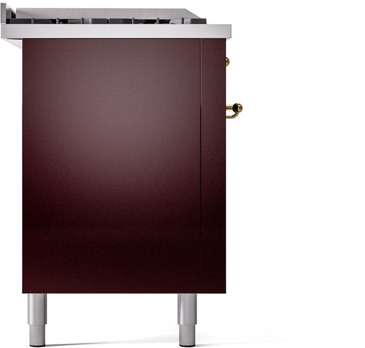 ILVE Nostalgie II 60" Dual Fuel Liquid Propane Range, Burgundy, Brass Trim UP60FSNMPBUGLP