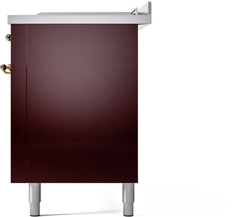ILVE Nostalgie II 60" Dual Fuel Liquid Propane Range, Burgundy, Brass Trim UP60FSNMPBUGLP