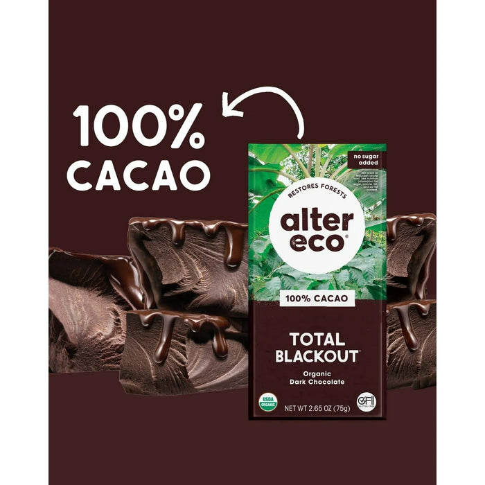 Alter Eco Organic Blackout 100% Dark Chocolate – Fair Trade Swiss Cacao, Pack of 12-2.65 Oz