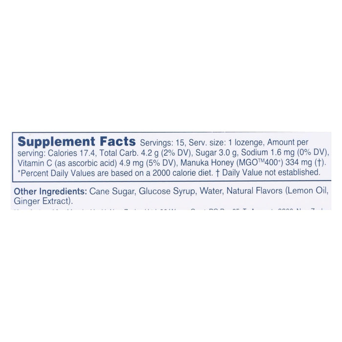 Manuka Health MGO 400+ Manuka Honey Lozenges with Lemon and Ginger (15-Pack)