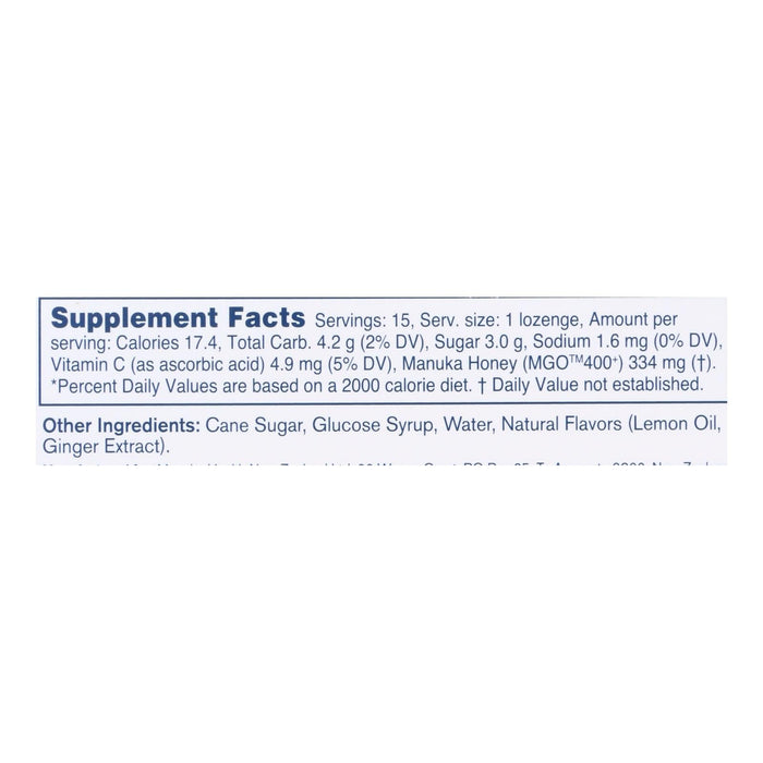 Manuka Health MGO 400+ Manuka Honey Lozenges with Lemon and Ginger (15-Pack)