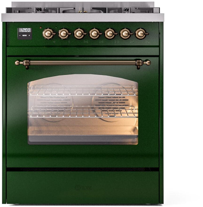 ILVE Nostalgie II 30" Dual Fuel Natural Gas Range, Emerald Green, Bronze Trim UP30NMPEGB