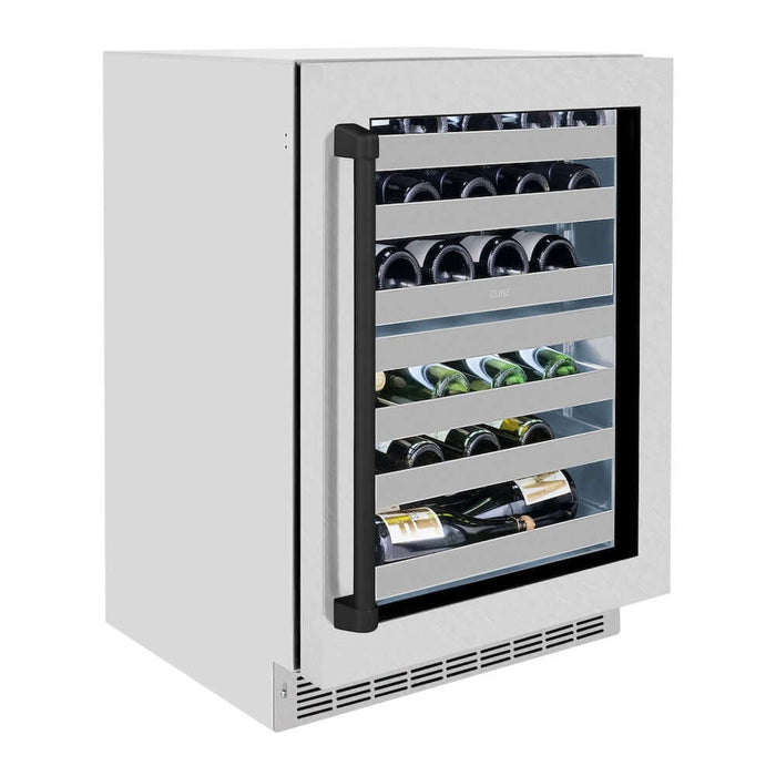 ZLINE 24" Touchstone Dual Zone 44 Bottle Wine Cooler DuraSnow® Stainless Steel Glass Door Matte Black Handle RWDOZ-SN-24-MB