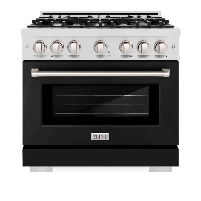 ZLINE 36" Select Dual Fuel Range Gas Cooktop Electric Convection Oven DuraSnow® Stainless Steel Black Matte Door HDRS-BLM-36