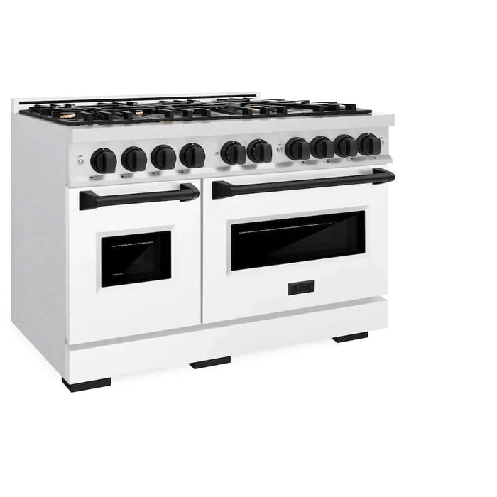 ZLINE 48" Dual Fuel Range, Gas Cooktop, Electric Convection Oven DuraSnow® Stainless Steel, Matte Black CDRSZ-48-MB