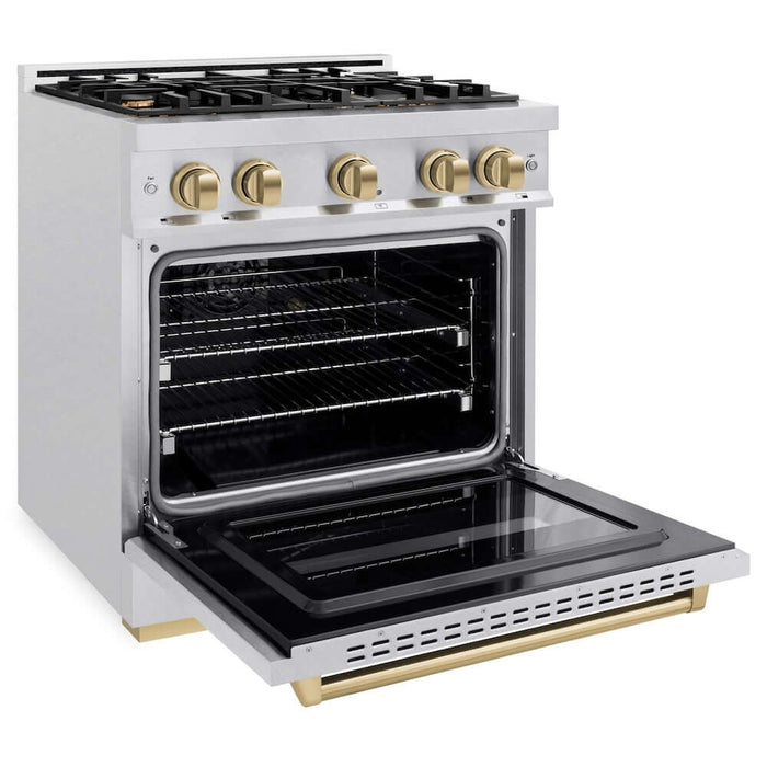ZLINE 30" Classic Gas Range, Convection Gas Oven DuraSnow® Stainless Steel, Champagne Bronze CGRSZ-30-CB