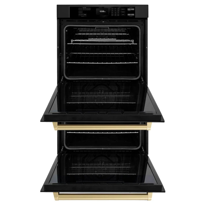 ZLINE 30"Professional True Convection Double Wall Oven, Air Fry, Self Clean Black Stainless Steel, Champagne Bronze WADBZ-30-CB