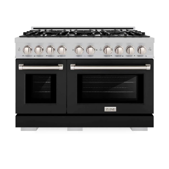 ZLINE 48" Select Dual Fuel Range Gas Cooktop Electric Convection Oven DuraSnow® Stainless Steel Black Matte Door HDRS-BLM-48