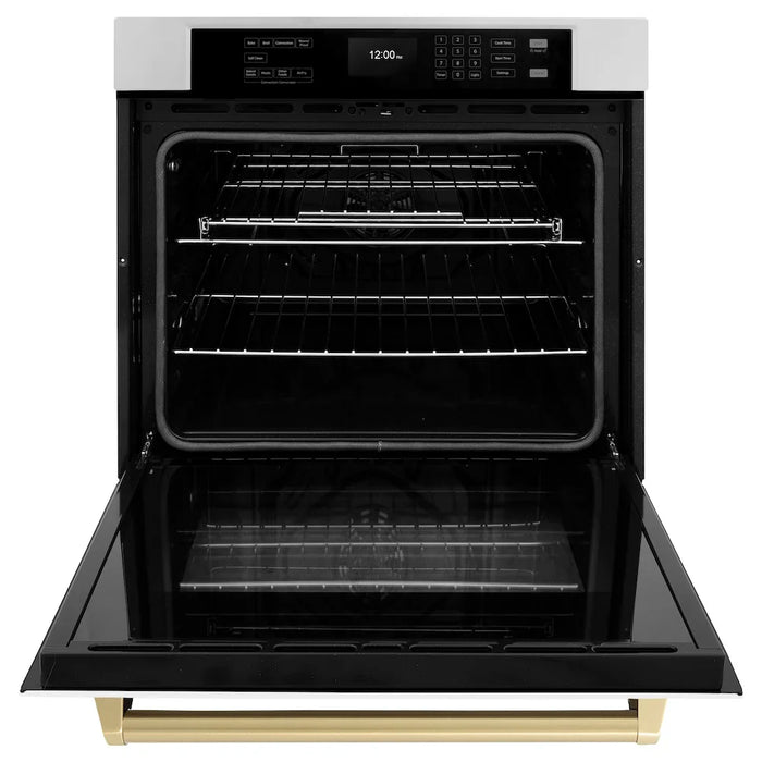 ZLINE 30" Autograph Edition Professional True Convection Single Wall Oven, Air Fry, Self Clean, White Matte, Champagne Bronze WASZ-WM-30-CB