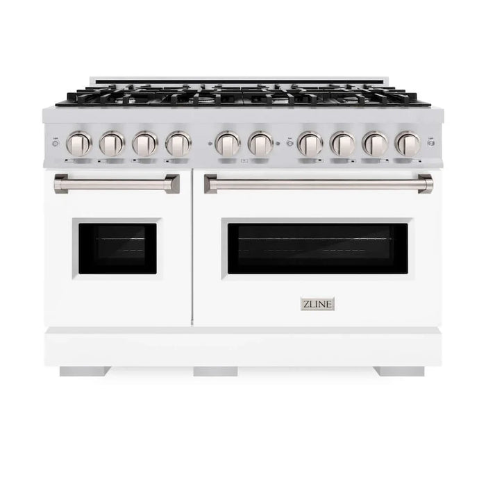 ZLINE 48" Dual Fuel Range, Gas Cooktop, Electric Convection Oven Stainless Steel, White Matte Door CDR-WM-48