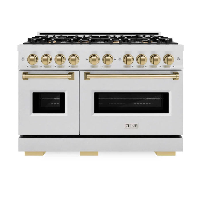 ZLINE 48" Dual Fuel Range, Gas Cooktop, Electric Convection Oven DuraSnow® Stainless Steel, Champagne Bronze CDRSZ-48-CB