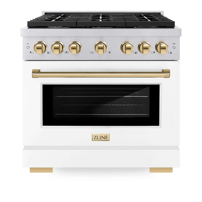 ZLINE 36"Paramount Dual Fuel Range White Matte Gold SDRZ-WM-36-G