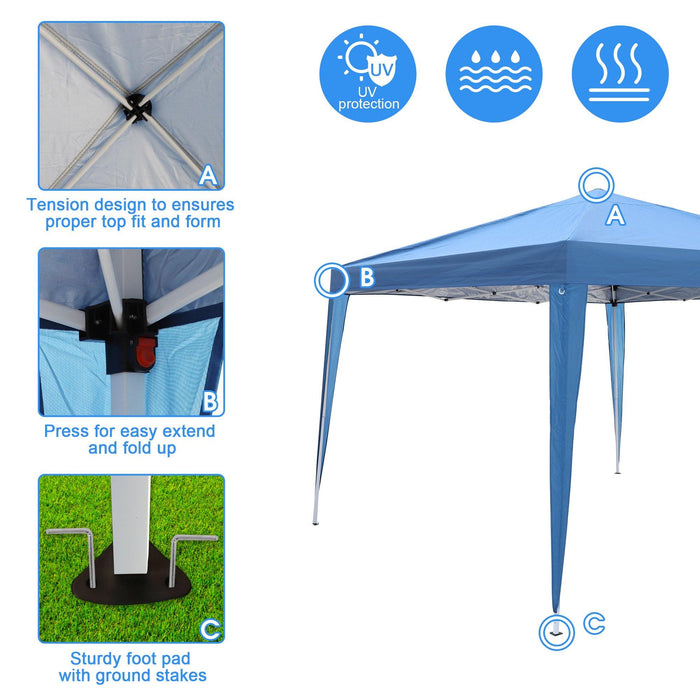 10 ft. Foldable Pop Up Canopy Tent with Mesh Sidewall Height Adjustable Outdoor Gazebos with Carrying Bag, Blue