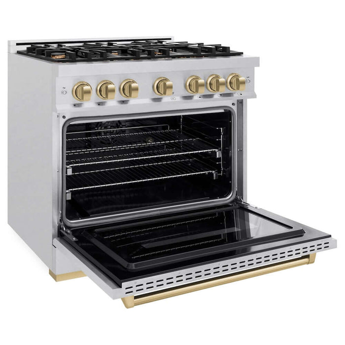 ZLINE 36" Classic Gas Range, Convection Gas Oven DuraSnow® Stainless Steel, Champagne Bronze CGRSZ-36-CB