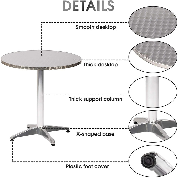 27.5" Round Aluminum Table Patio Backyard Bistro Table Anti-Rust Waterproof Outdoor Furniture, Living Room End Side Table