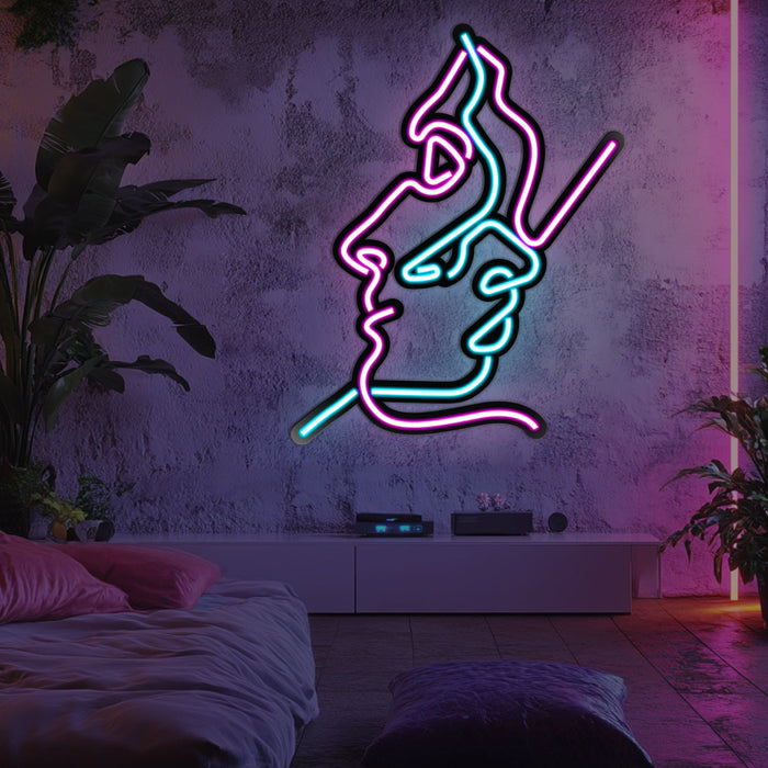 Two Faces Line Art Metal Neon Wall Art- LN0007