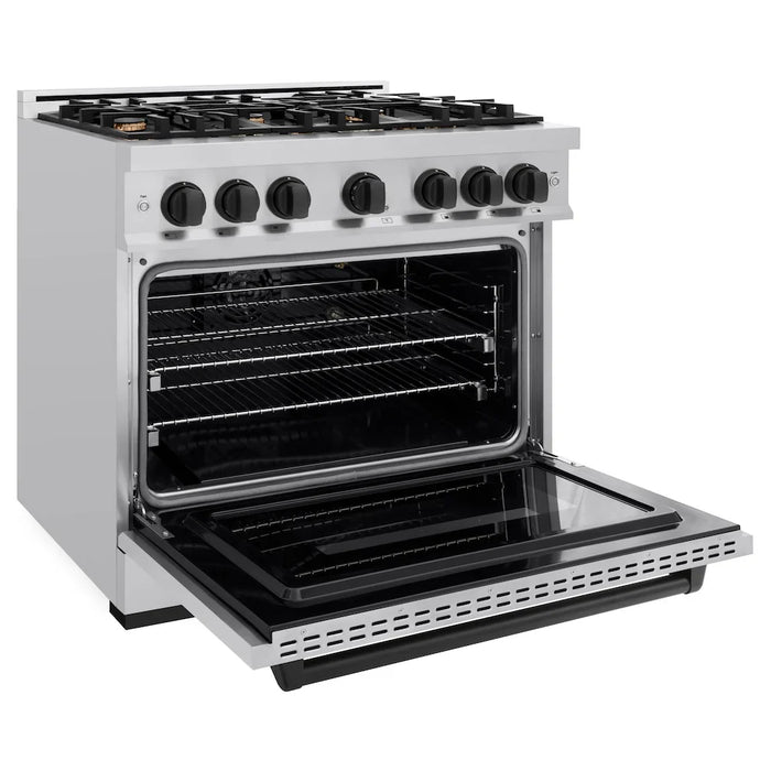 ZLINE 36" Classic Gas Range, Convection Gas Oven Stainless Steel, Matte Black CGRZ-36-MB